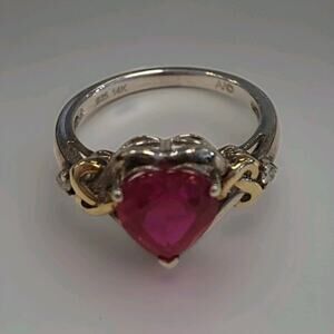 Sterling Silver 925 Ring 14k Yellow Gold Accents Lab Created Ruby Size 6 By AV